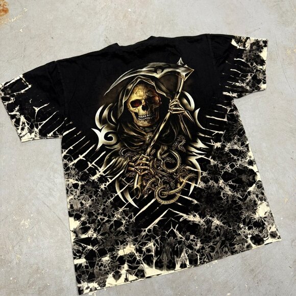 Vintage Survivors Grim Reaper Skull Graphic TShirt Black Cotton XL - Picture 8 of 8